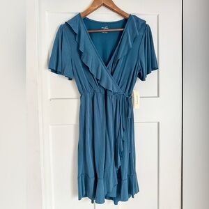 Alya Dress Women’s Blue Crossover Vneck Short Sleeve